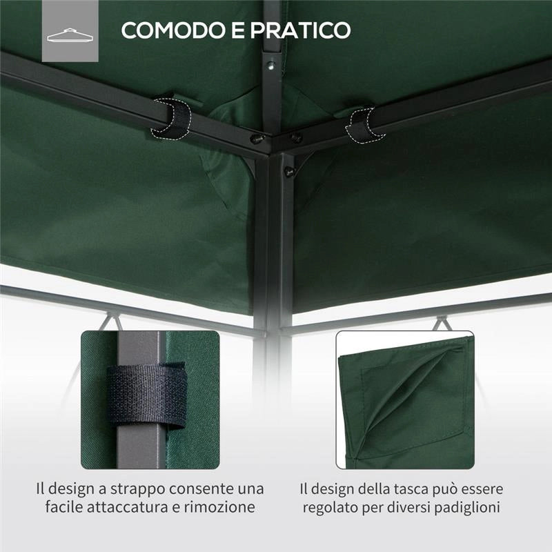 TETTO DI RICAMBIO PER GAZEBO DA GIARDINO 3X3M IN POLIESTERE, VERDE