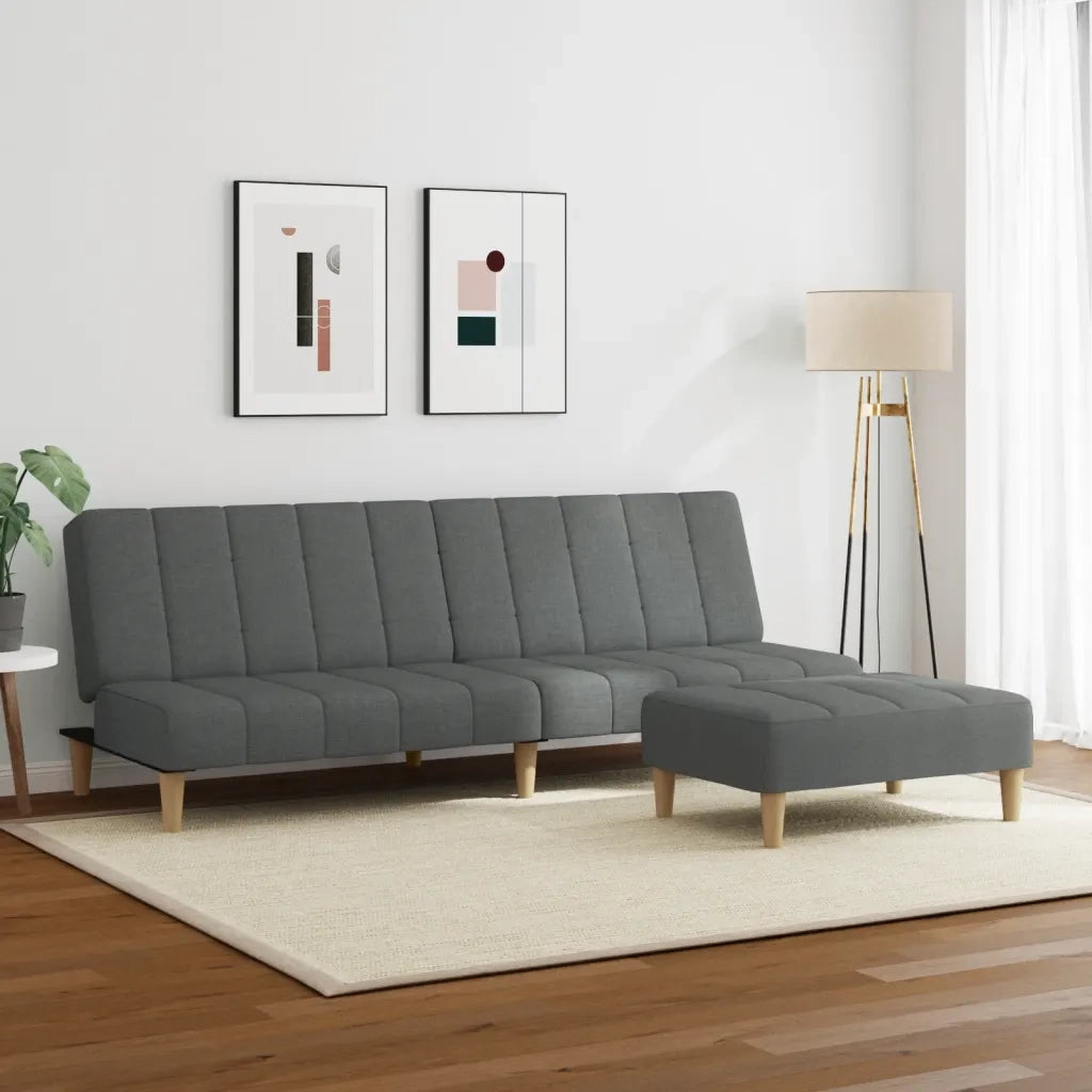 Divano Letto 2 Posti con Poggiapiedi-Sofa Letto 2 Posti-Daybed Grigio Scuro in Tessuto 778943