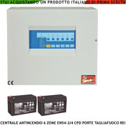 CENTRALE CONVENZIONALE ANTINCENDIO 6 ZONE GESTISCE 192 SENSORI GESTISCE PORTE REI ALLARME TELEFONICO SIRENE 2 BATTERIE 12 V 7,2 AH