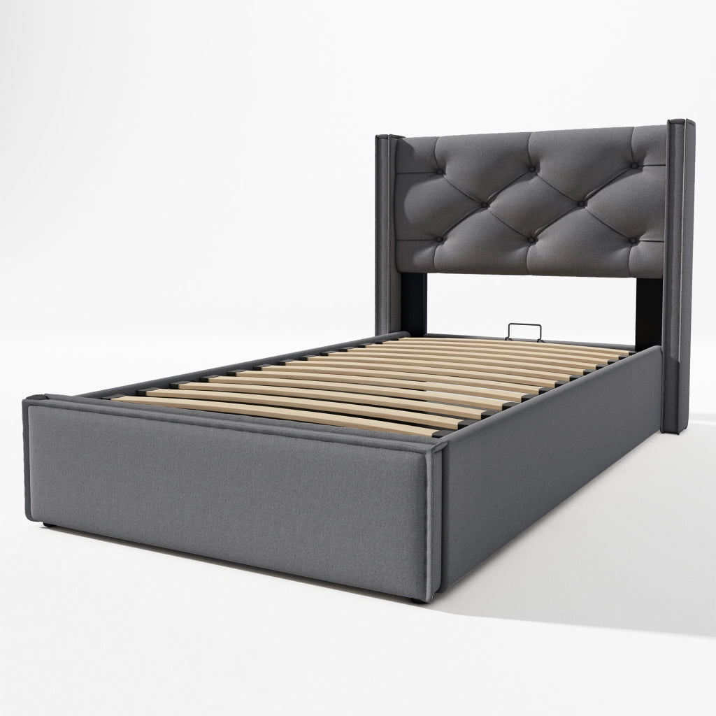letto imbottito cotone grigio 90 x 200 cm
