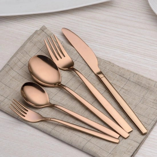 Set di posate in titanio rose dorato da 30 pezzi, Set di posate in rame da 30 pezzi, Set di posate in argento da bicchiere, Set di posate da servizio per 6 (coperchio in rame lucido)