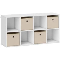 Libreria a Cubi con 8 Comparti e 4 Cassetti di Tessuto, 105,9x30x53,7 cm, Bianco e Beige