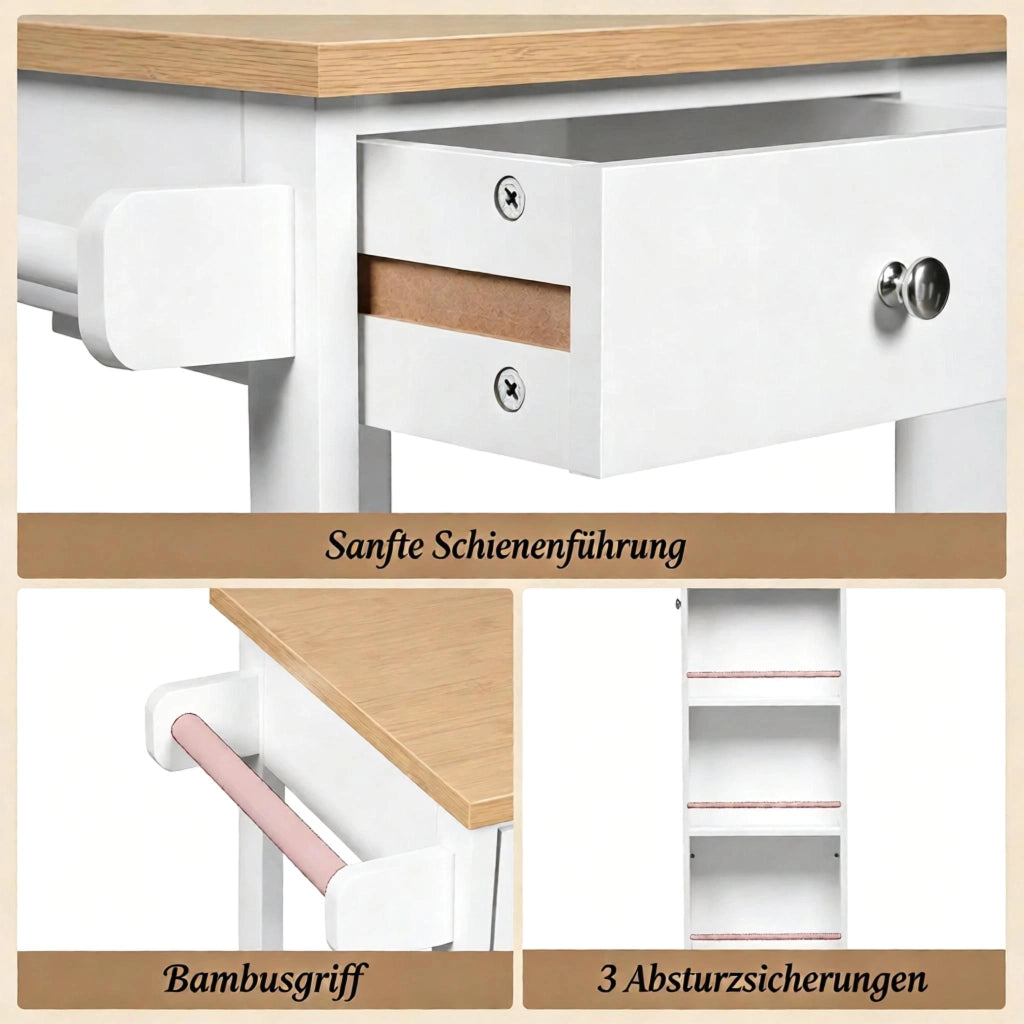 CARRELLO DA CUCINA 56,5x37x87 cm Bambù e MDF Bianco