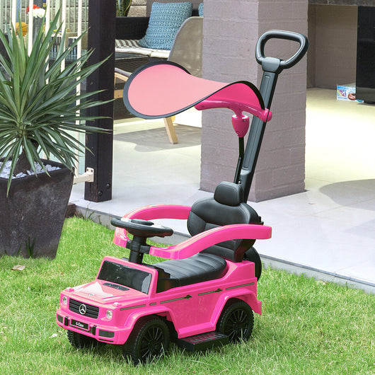 Macchina Cavalcabile a Spinta per Bambini 85,5x40,5x95 cm con Licenza Mercedes Benz G350 Tettuccio e Maniglia in PP Rosa