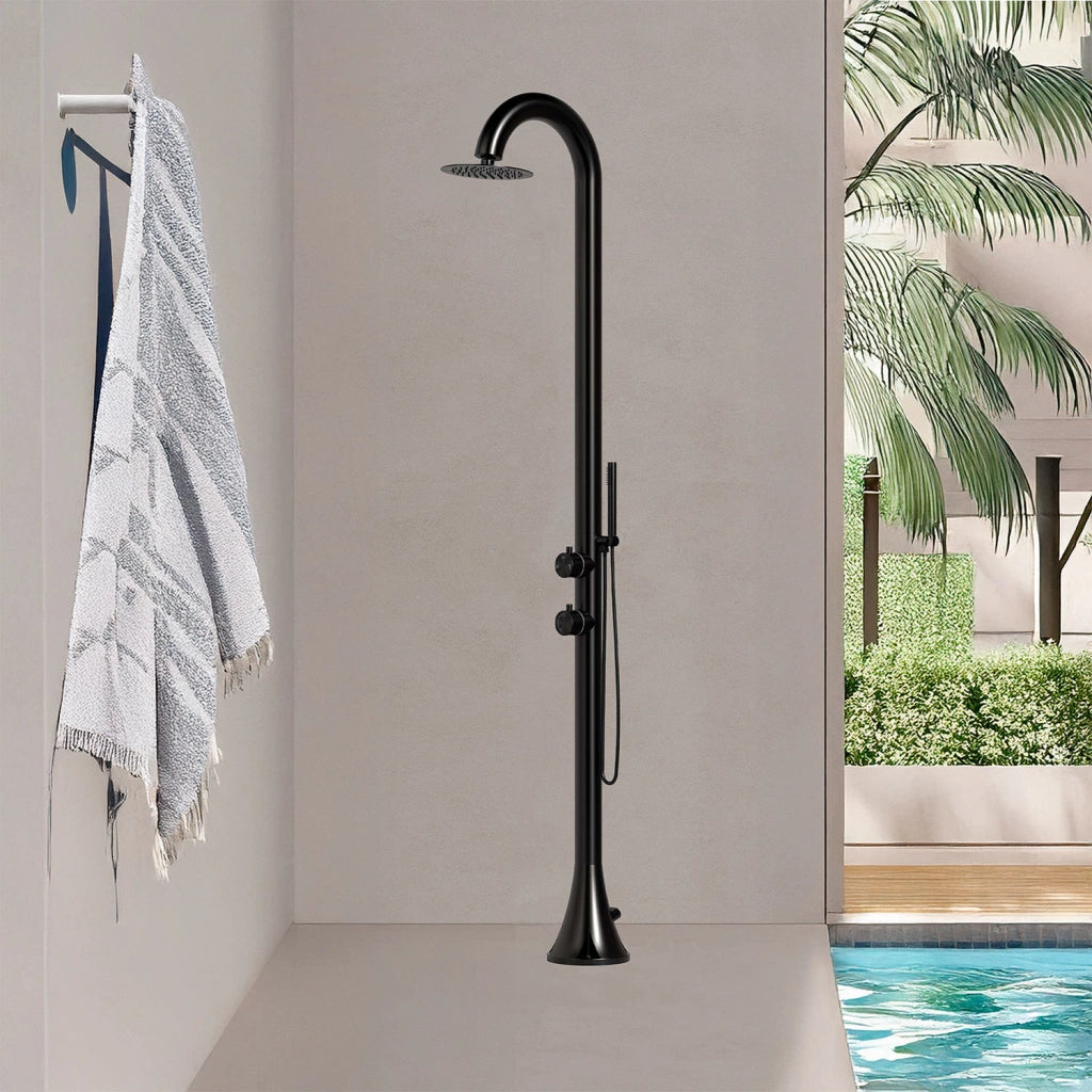 SINED Doccia Luna D Nera In Acciaio Inox 316l Con Doccino Flessibile Con Doppio Ingressi Per Acqua Calda e Fredda laterale o dal basso Due modalita Ideale Per Installazioni Esterne