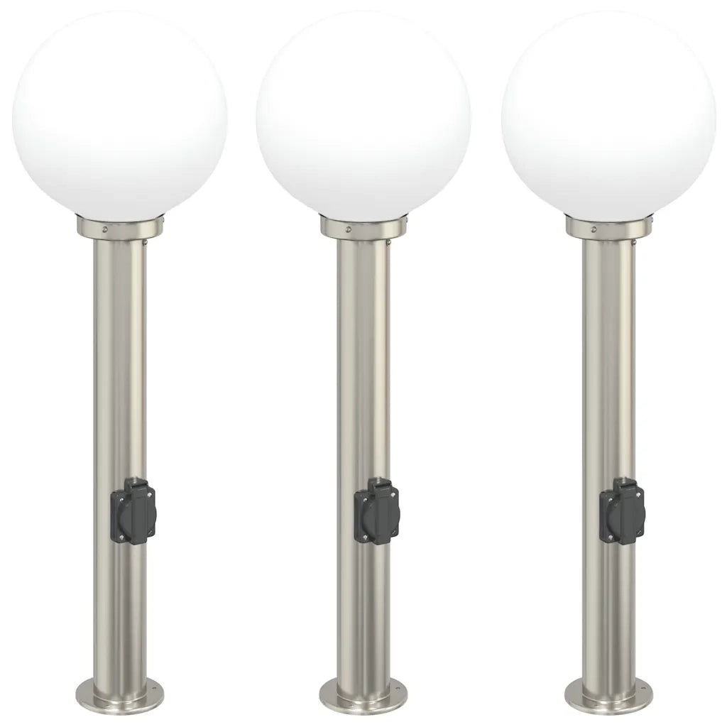Lampioni a colonnina con presa elettrica 3 pz 80 cm Acciaio Inox IP44 4006104