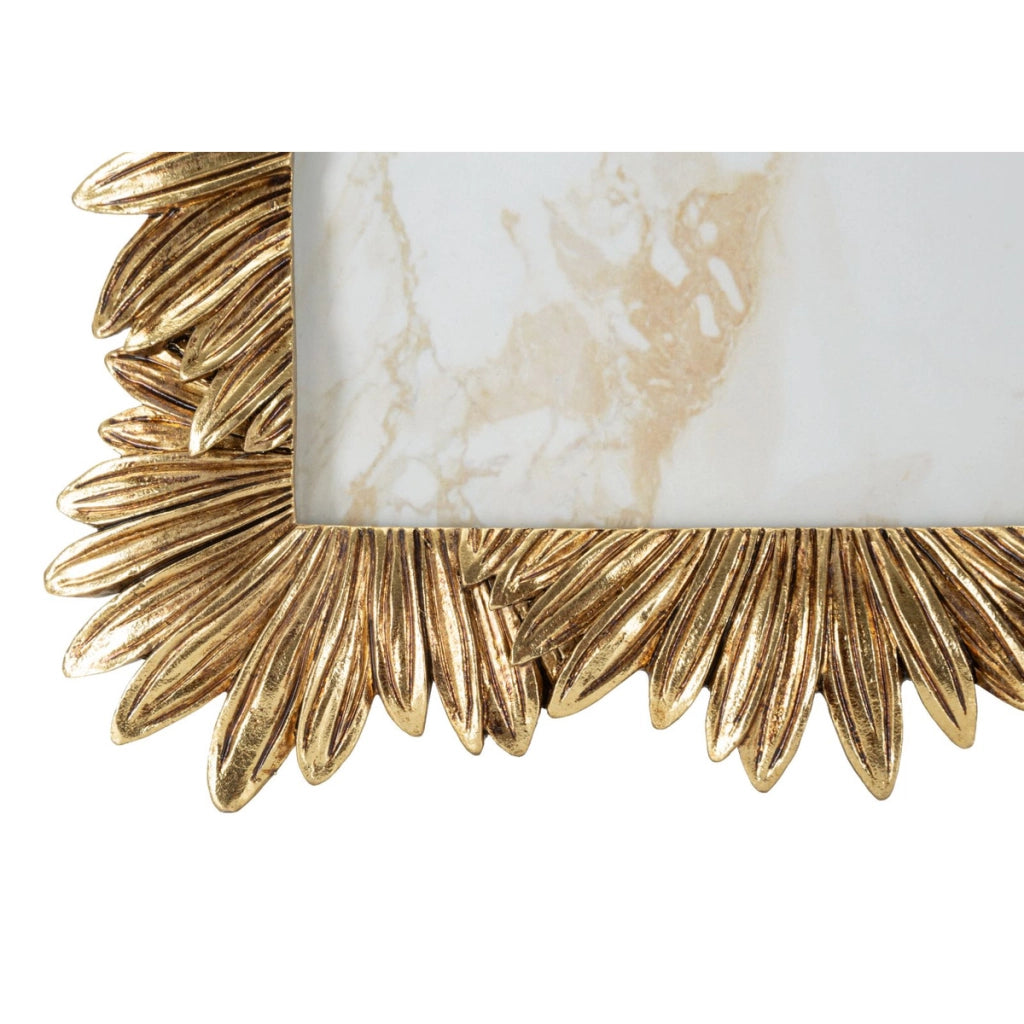 Cornice portafoto elegante con decoro a foglie in poliresina oro