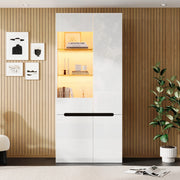 Vetrina verticale 80x35x180 cm con 4 ante; LED Bluetooth e ripiani in vetro regolabili; MDF bianco
