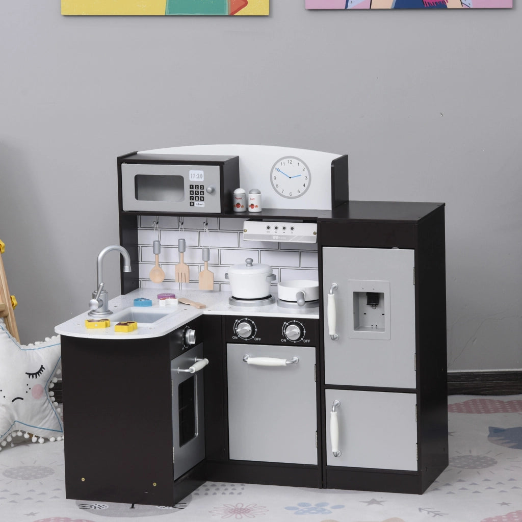 Cucina Giocattolo Bambini in Legno con Accessori ¨C zephmum ¨C Argento e Marrone 86x64x84.5cm