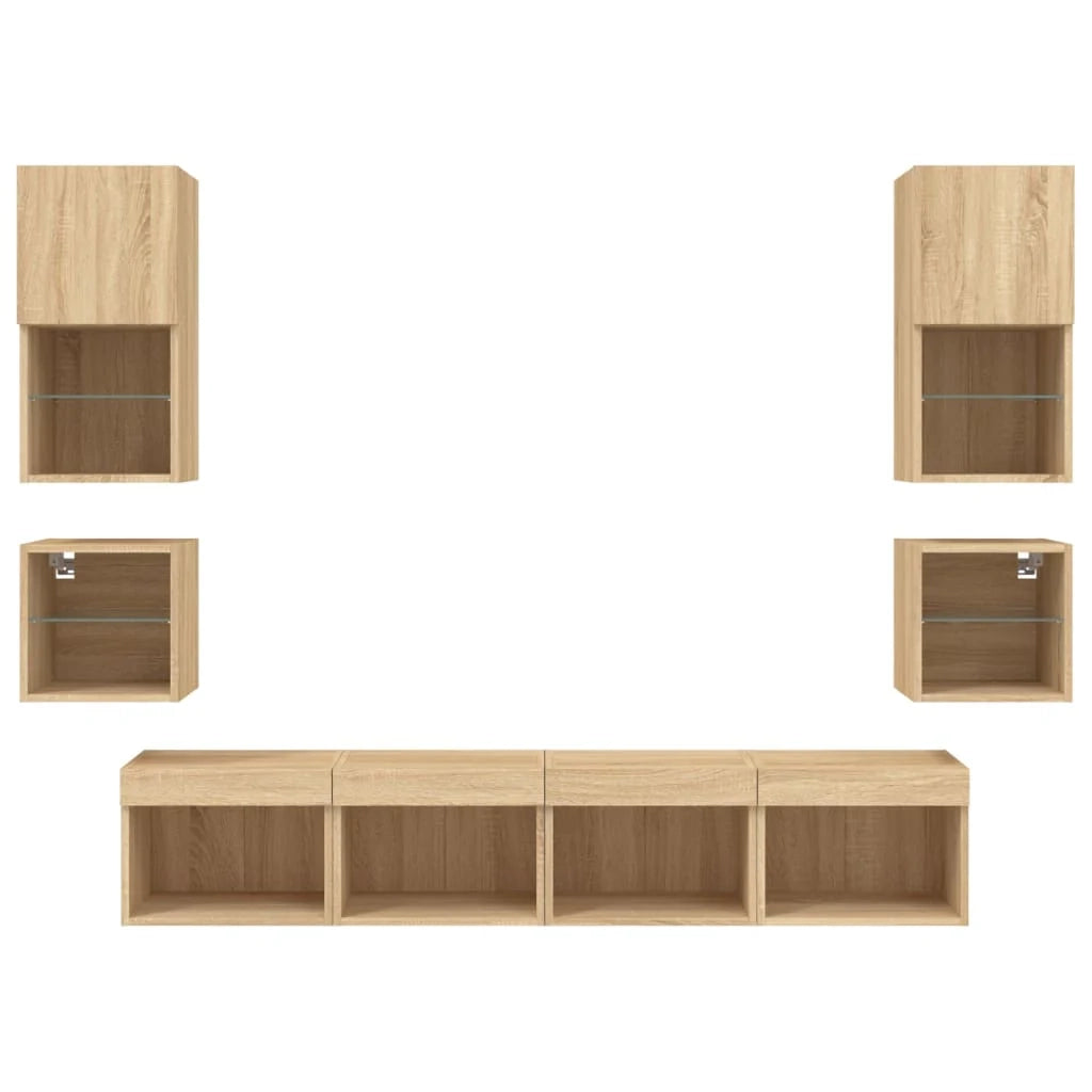 Mobile TV multimediale scaffale TV credenza mobile TV sala da pranzo soggiorno camera da letto con illuminazione a LED 8 pezzi legno ingegnerizzato rovere Sonoma marrone 02_0029481