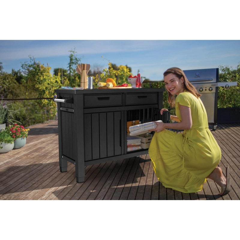 Carrello Cucina da Esterno Unity XL Drawers 207L - Doppio Cassetto e Accessori - Grafite - Keter