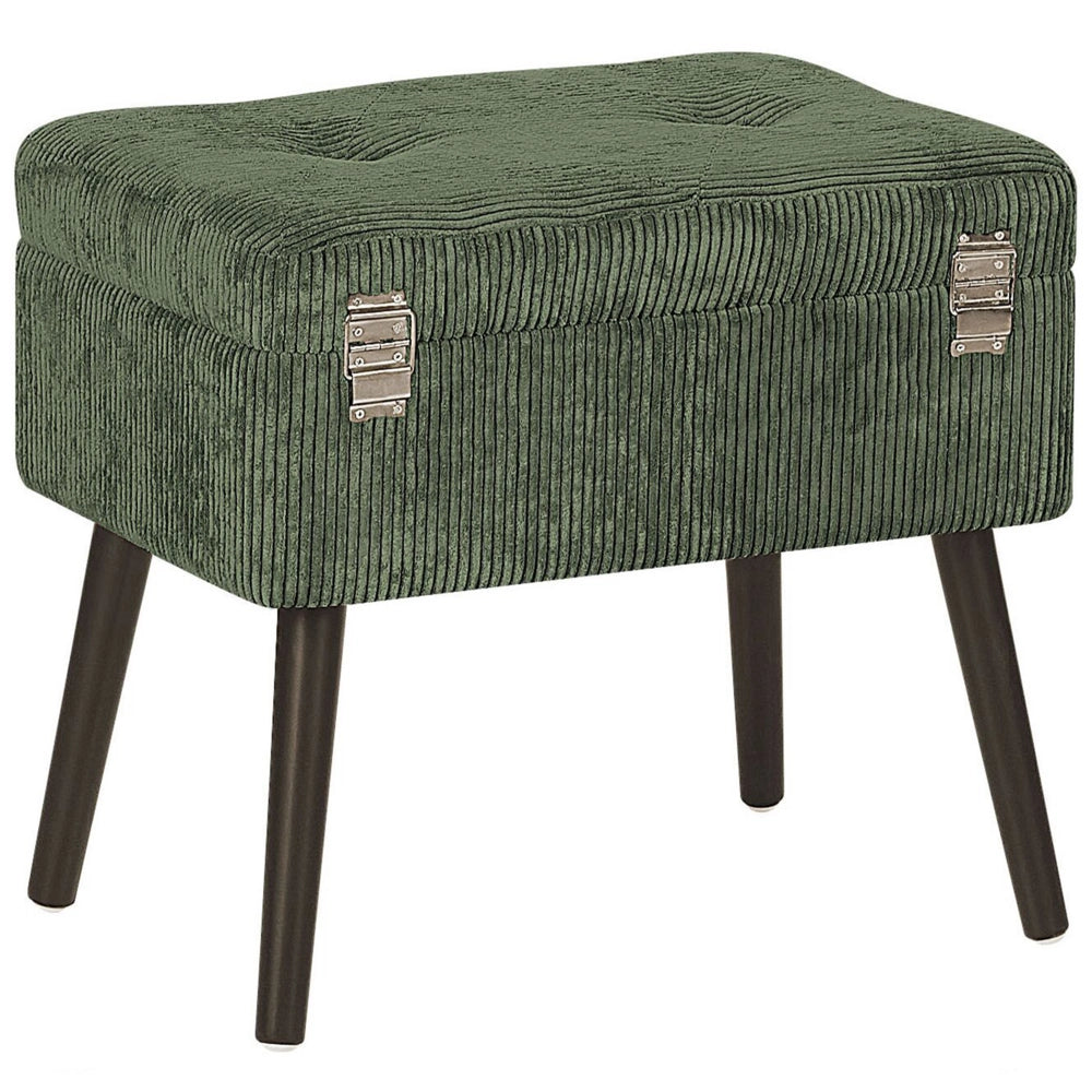 Comodino Sgabello Contenitore gambe nere imbottite in velluto a coste imbottite con design a valigia