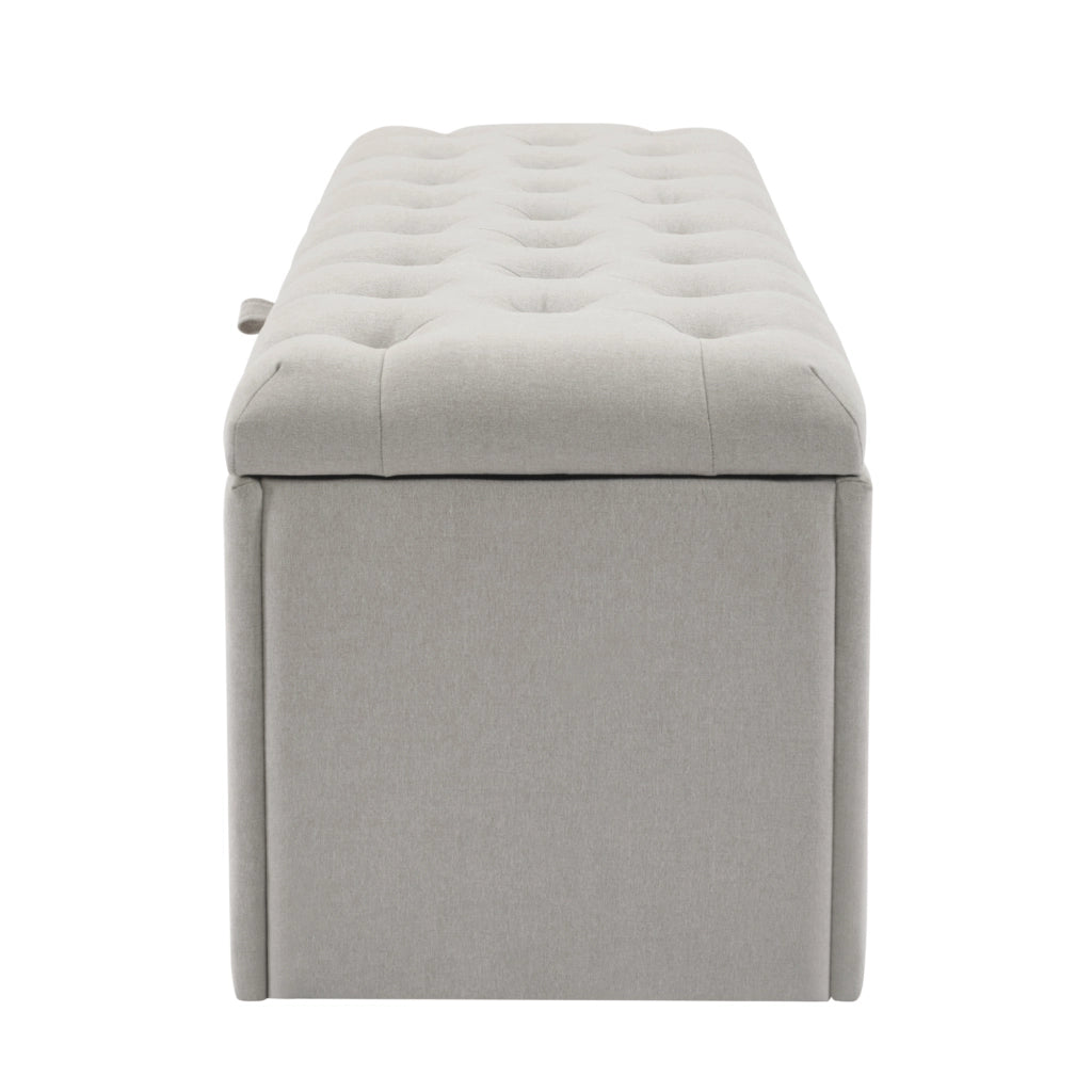 Panca Contenitore con Seduta Imbottita; Grande Capacità; Design Europeo Elegante; in Lino Grigio Chiaro