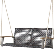 Altalena in vimini per 2 persone in rattan PE con schienale curvo per esterni, corde resistenti, capacità di carico di 360 kg, per terrazza, patio, giardino, balcone