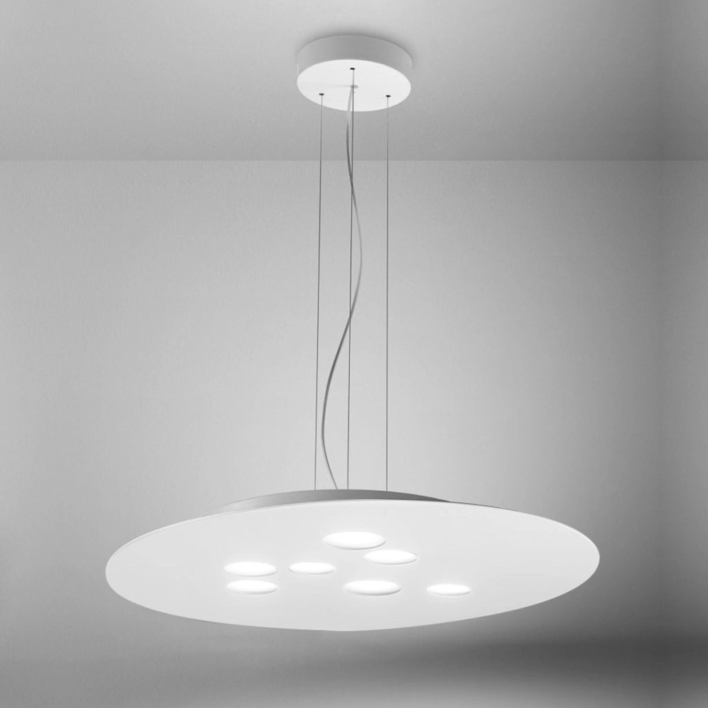Sospensione a led Luna tonda in metallo bianco 72,5x60cm, 10 luci GX53 max 10x8W, biemissione, IP20, lampadine escluse