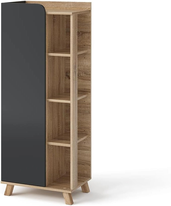 Mobiletto midi Karen, Sonoma/antracite, 50 x 128 cm con porta e vani aperti, per la conservazione di articoli da bagno e asciugamani