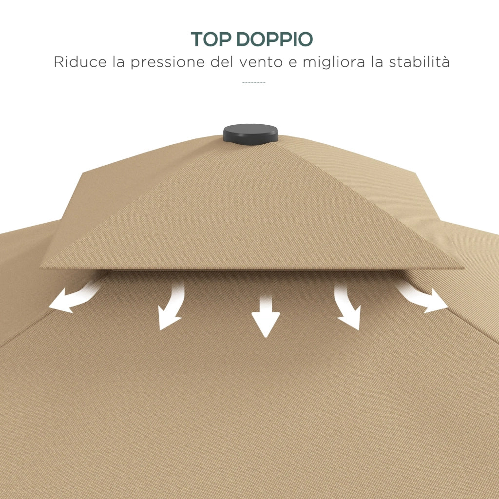 Ombrellone a Sbalzo con Doppio Tetto, Apertura a Manovella e Base a Croce, 2.5x2.5m, Cachi