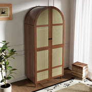 Armadio con ante curve e inserto in rattan, 1 asta appendiabiti, cassetti, per ingresso e camera, 80 × 50 × 179 cm