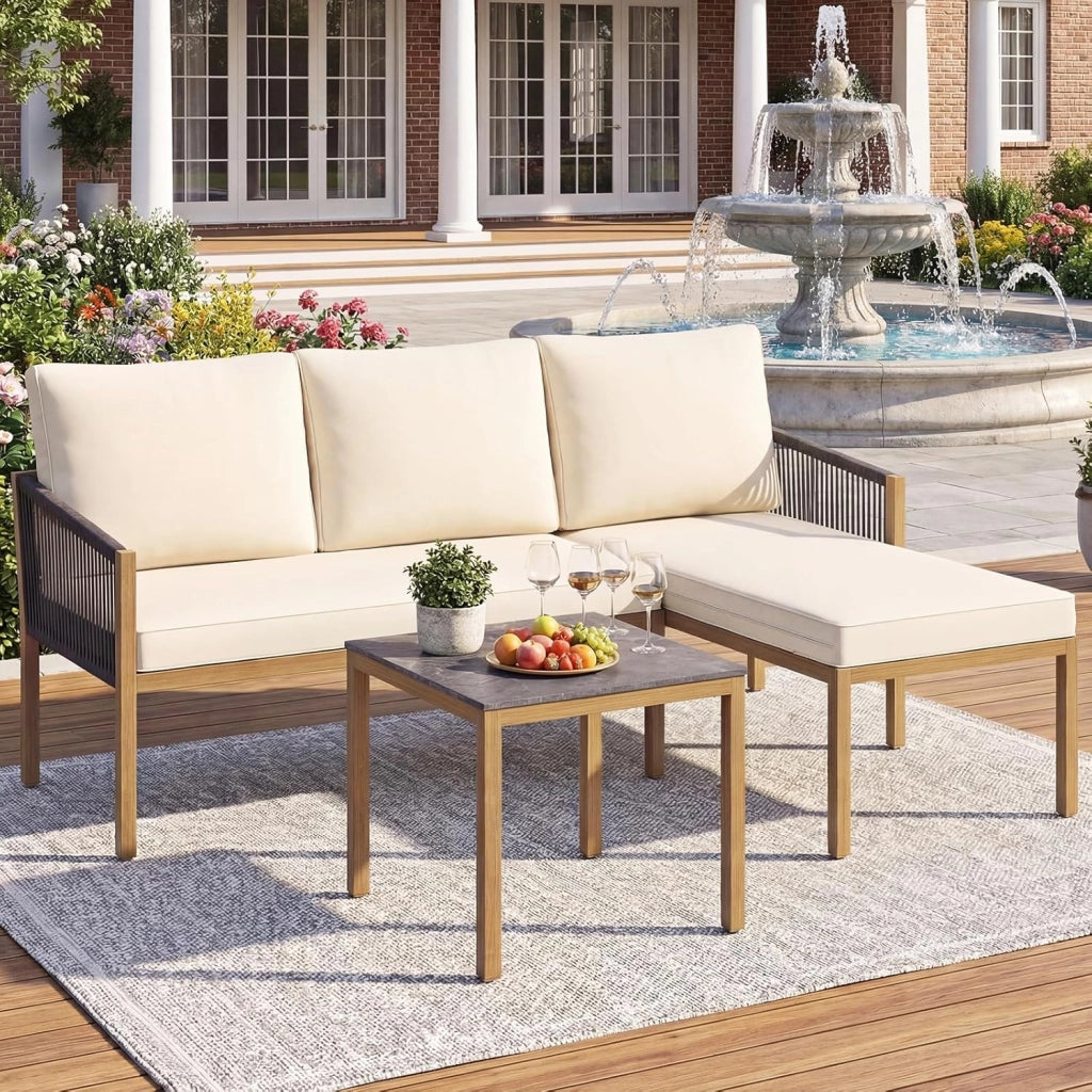 Set di Mobili da Giardino 3 Pezzi, Salotto da Esterno con 2 Divani Componibili a forma di L e Tavolino da Caffè, Set da Conversazione da Esterno con Cuscini Sfoderabili, per Patio e Terrazzo