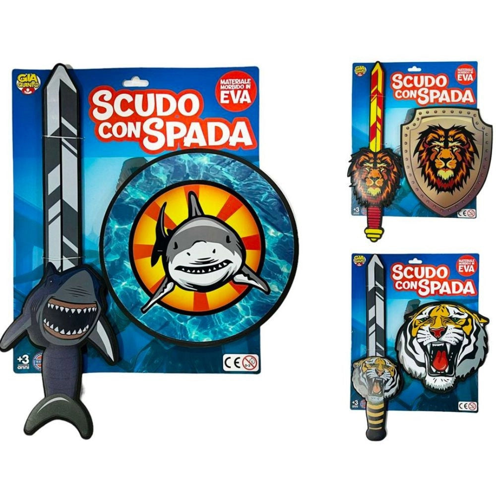 Trade Shop - Scudo Con Spada Modello Con Leone Tigre Oppure Squalo Gioco Per Bambini Di 3+ -