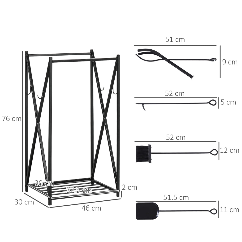 Porta Legna per Camino con Attrezzi ¨C Zephmum ¨C Acciaio, 46x30x76cm, Nero