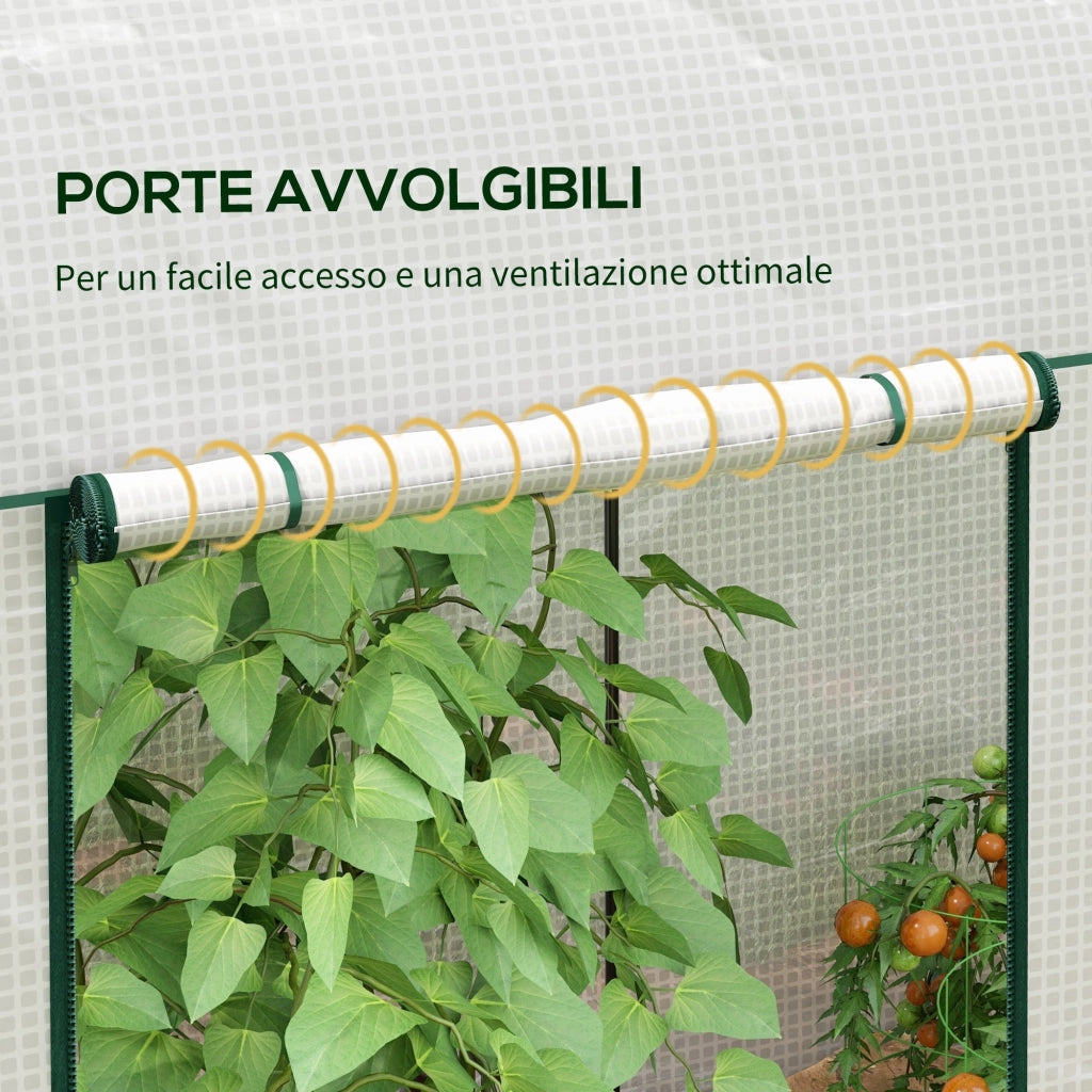 Serra da Giardino 2 m² 200x100x178 cm 2 Porte Avvolgibili Copertura in PE Bianco