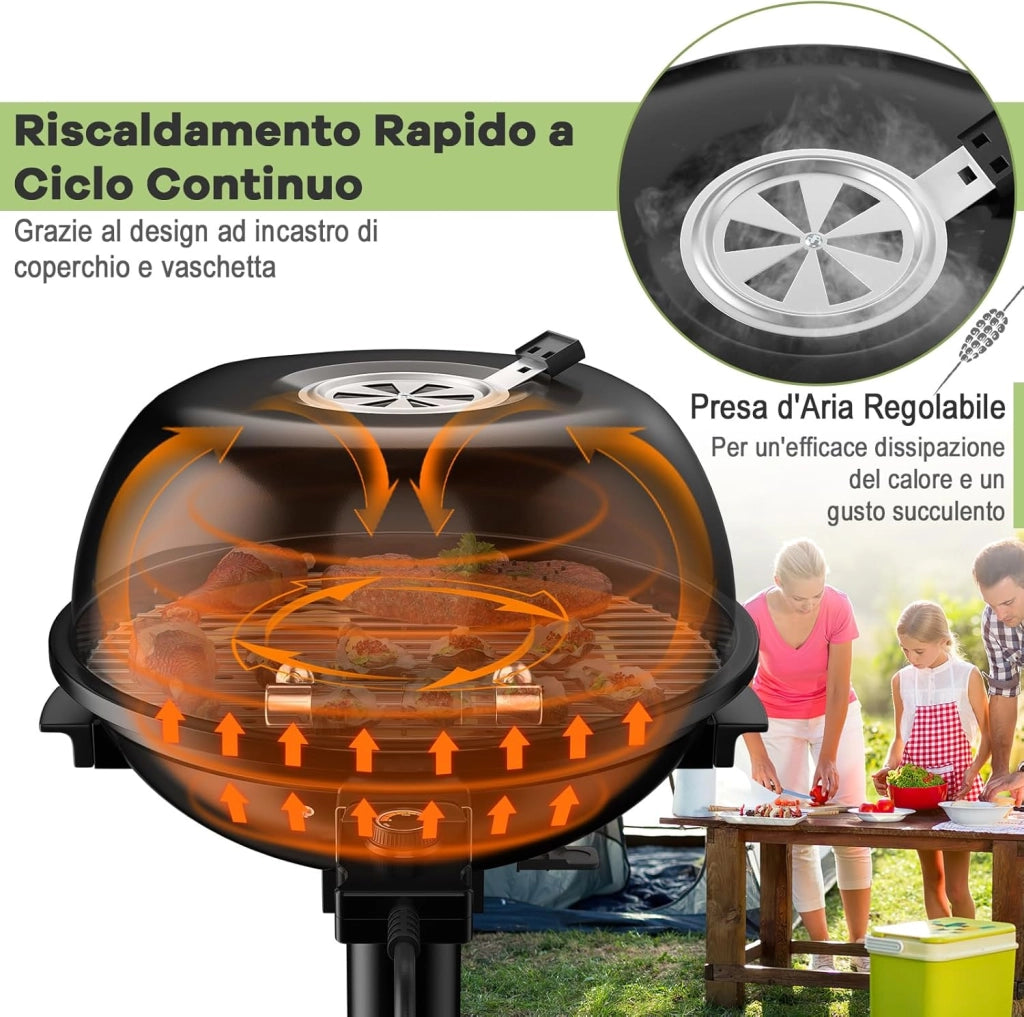 Griglia Elettrica per BBQ, Griglia Portatile con Supporto, Griglia Rimovibile Antiaderente, Temperatura Regolabile, 1600W per Uso Interno ed Esterno per BBQ, Festa, Campeggio