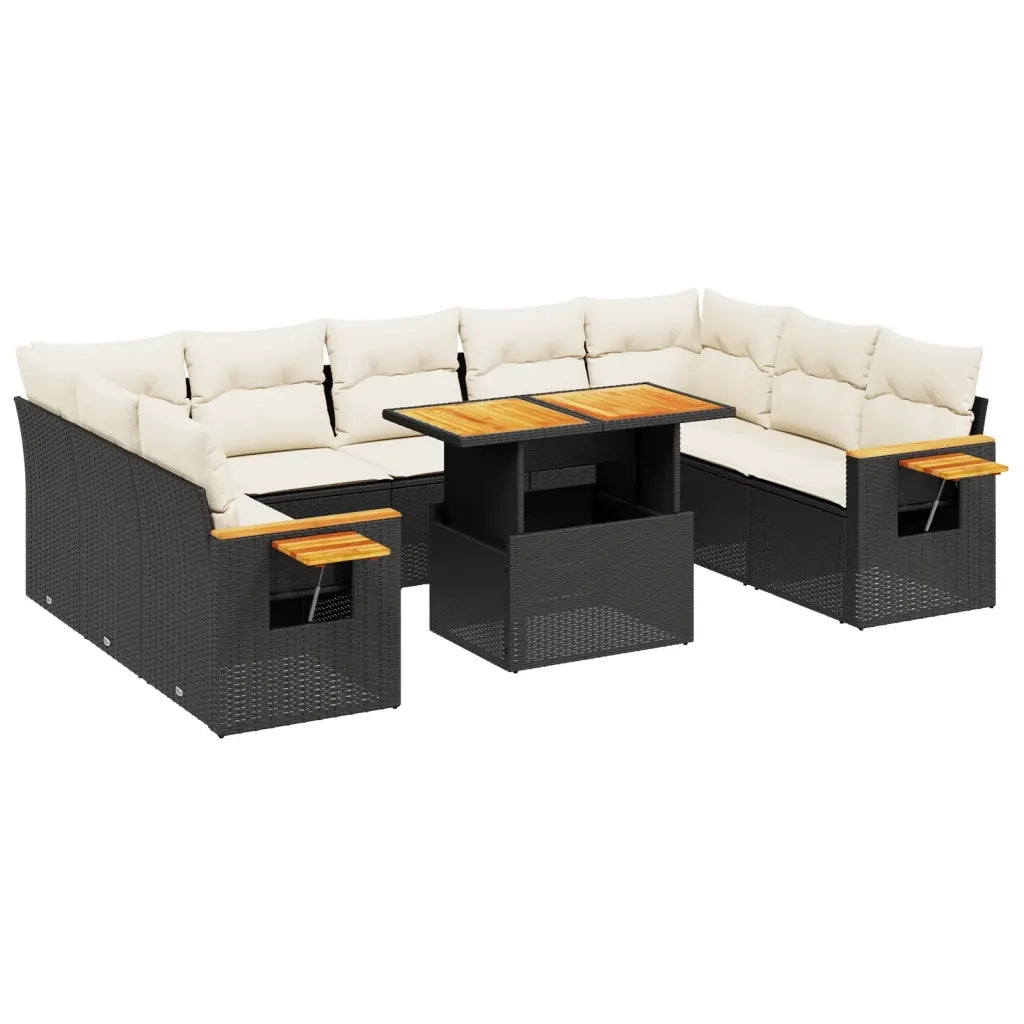 Set Divani da Giardino 11 pz con Cuscini in Polyrattan Nero