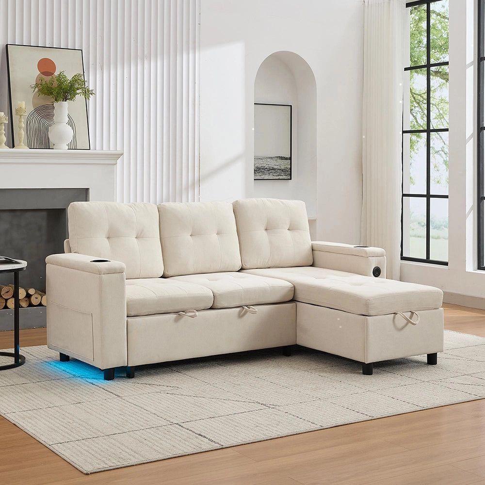 Divano angolare - Xylo - 208x146cm letto 3 posti beige