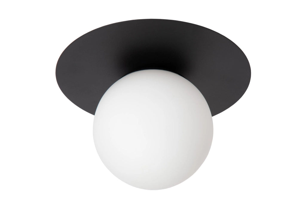 Plafoniera sfera vetro opale/nero Tricia Lucide E27