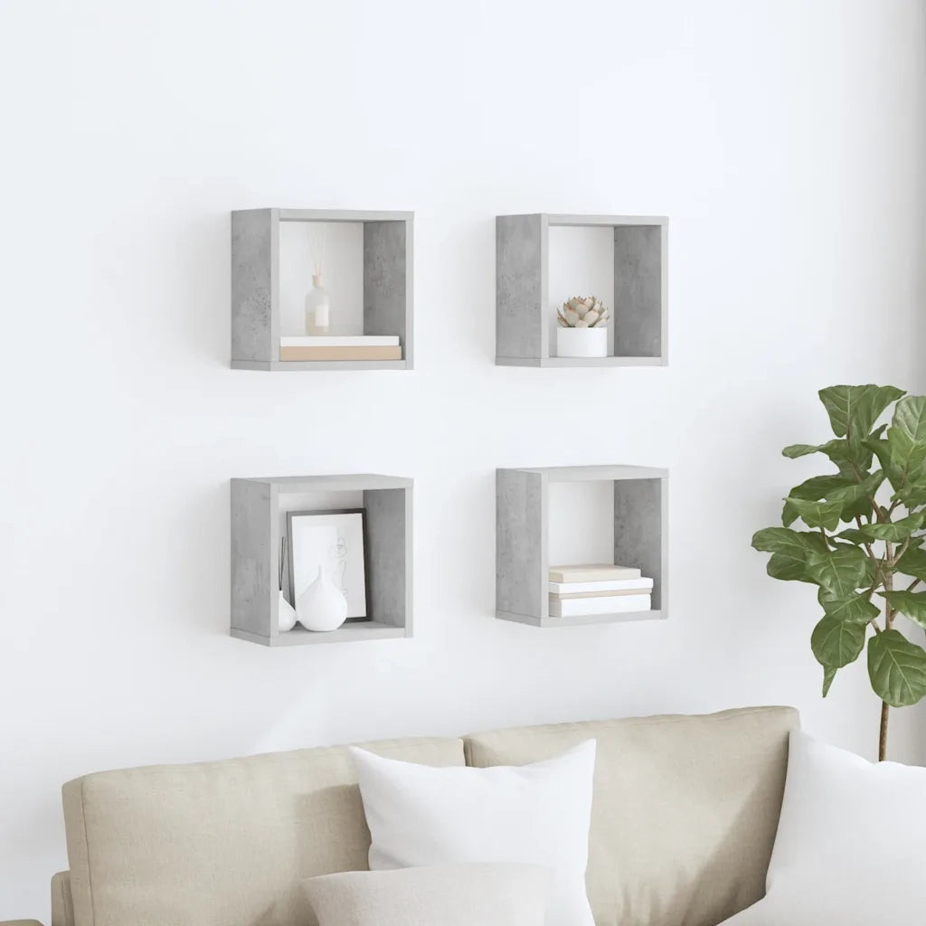 Mensole Parete a Cubo 4 pz Grigio Cemento 26x15x26 cm 807038