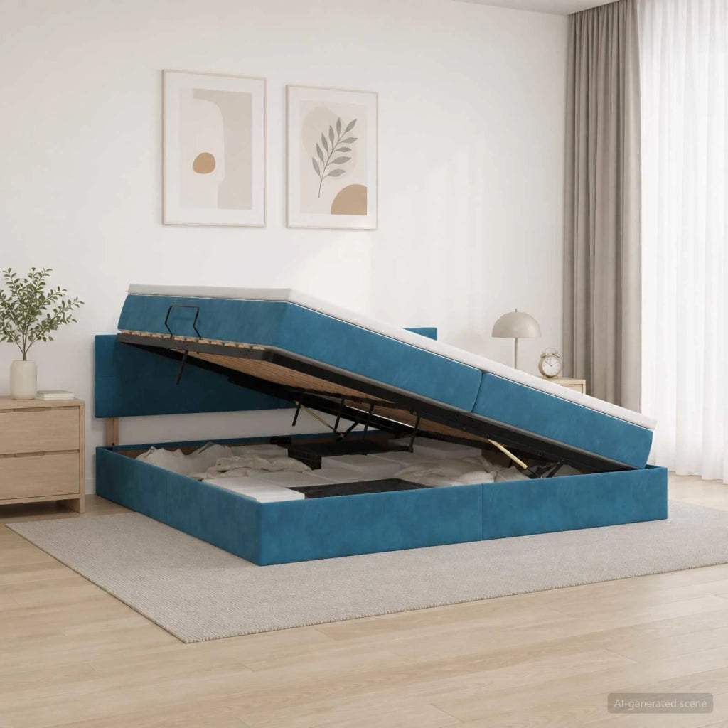 Letto con contenitore LED e materasso Blu Scuro 200 x 200 cm 3459274