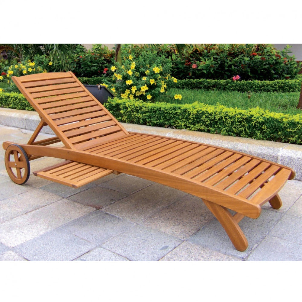 Lettino Prendisole da Giardino con Ruote 197x63x37/100 h cm in Legno Marrone