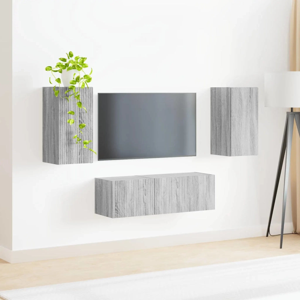Set di Mobiletto da TV a Parete 4 pcs Grigio Sonoma 3408913