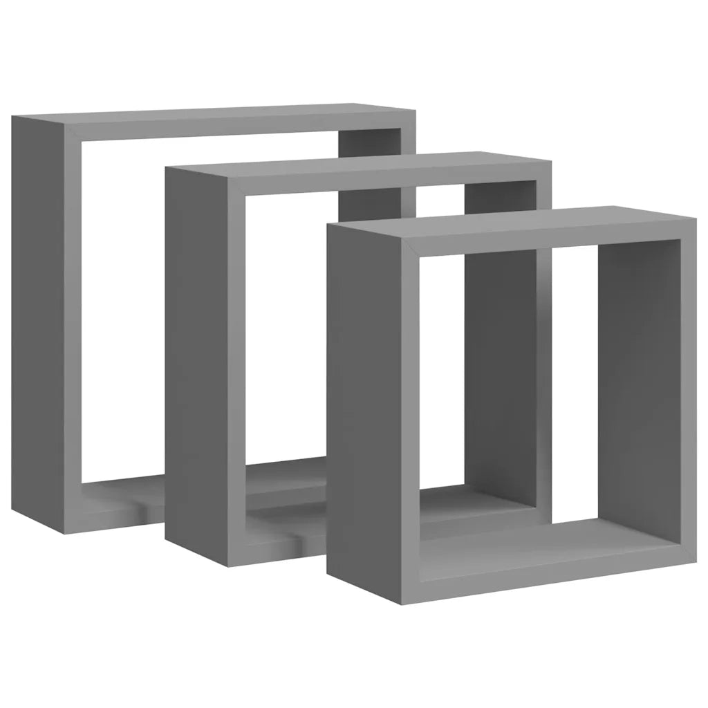 Mensole a Cubo da Parete 3 pz Grigie in MDF cod mxl 33744