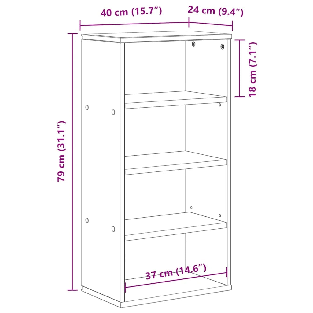 Mobiletto laterale classico con 4 scomparti aperti 40 x 24 x 79 cm in legno massello di pino 02_0058048