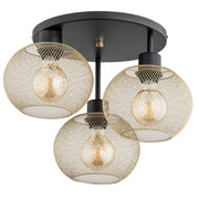 Plafoniera loft nera oro tonda metallo 3xE27 Alfa Kerso