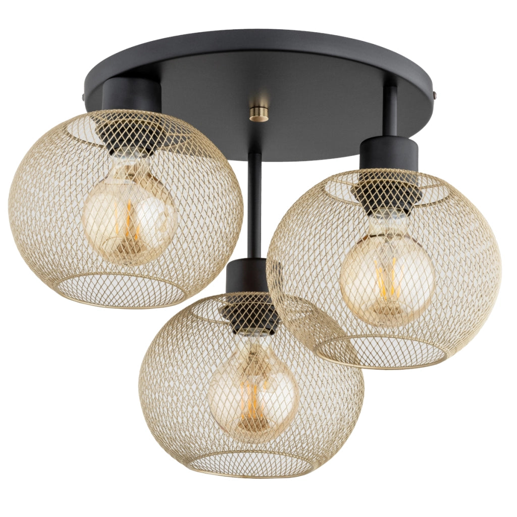 Plafoniera loft nera oro tonda metallo 3xE27 Alfa Kerso