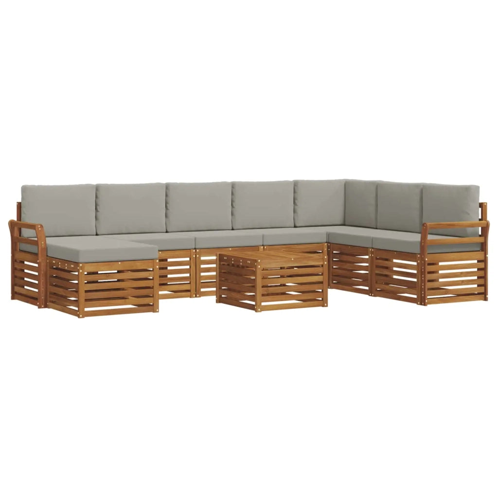 Set di divani da esterno 9 pcs Grigio Naturale e Chiaro