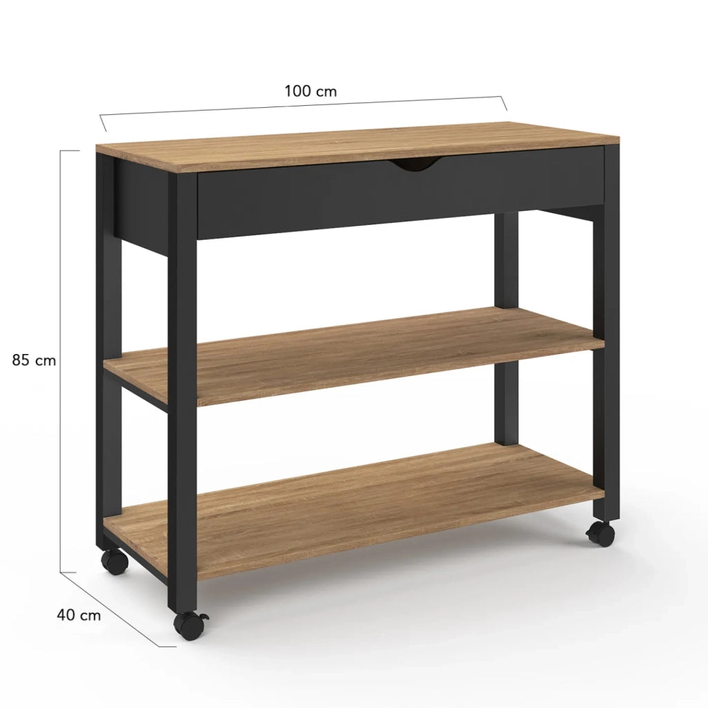 IDMarket - Aparador de cocina con encimera negra y bandejas de haya