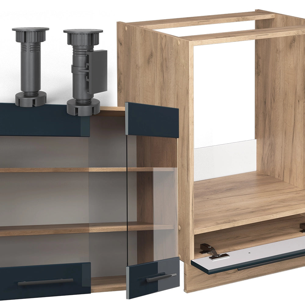 Mobili da cucina Fame-Line Blu scuro lucido/Rovere dorato 190 x 160 cm, PL Rovere Vicco