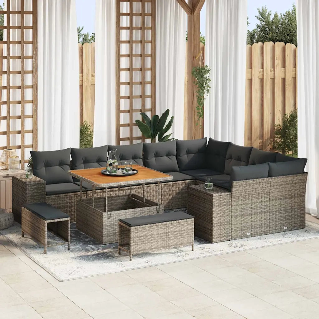 Set Divano da Giardino con cuscino 12 pcs Grigio polyrattan