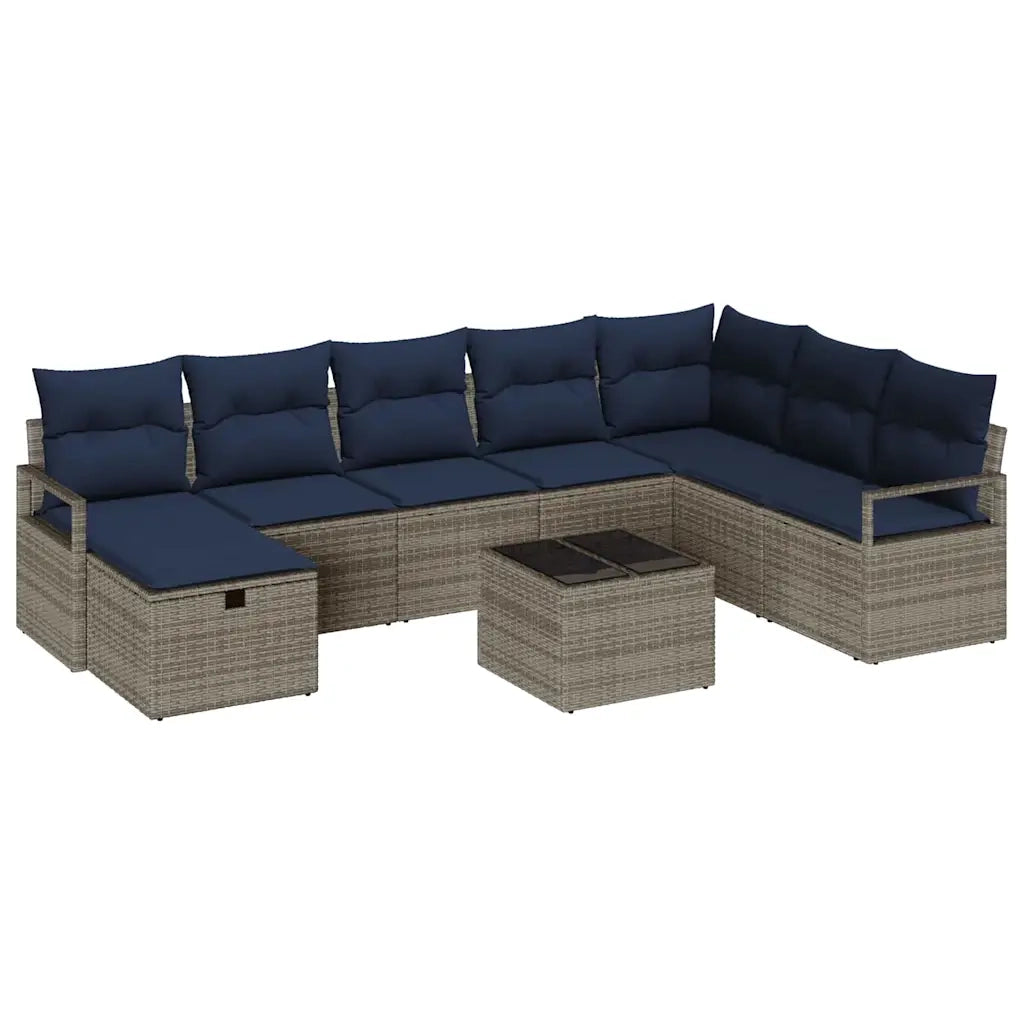 Set di divani con cuscino 9 pcs Grigio polyrattan
