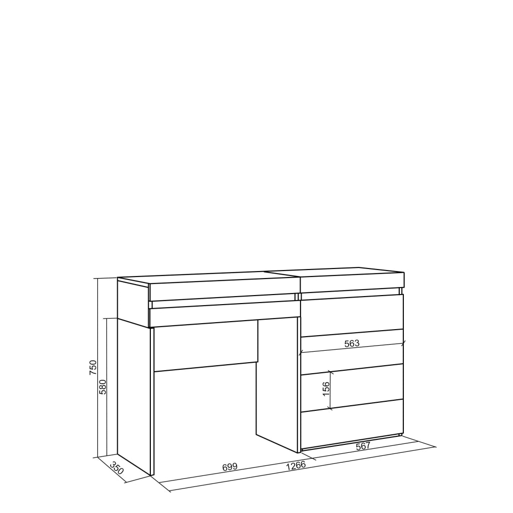 Tavolo da toeletta, 127x35x75cm, Con cassetto, Cassettiera, Bianco RF3451