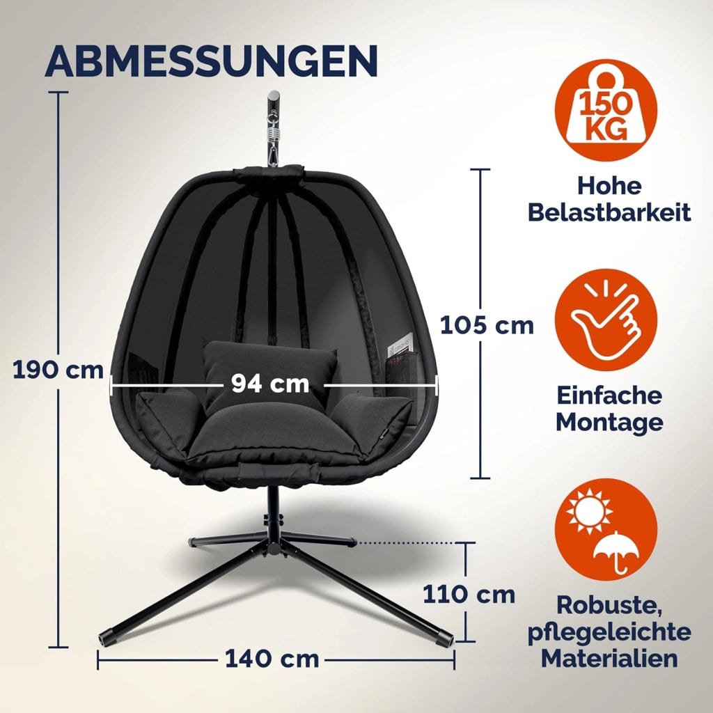 ® Sedia a Dondolo da Esterno ed Interno con Telaio 2 Tasche Laterali con Cuscino Poltrona Sospesa XXL con Capacità 150 kg Stabile Resistente