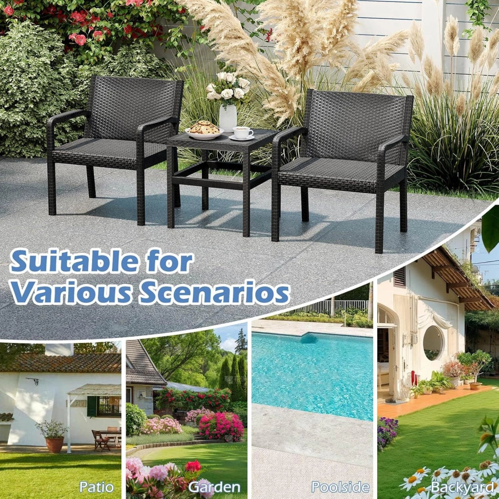 Set di mobili da giardino in rattan, per balconi, balconi, terrazze, per esterni, resistenti alle intemperie, in polipropilene, per 2 persone, set di mobili da balcone, 3 pezzi, 2 poltrone e