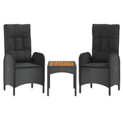 Set Divani da Giardino 3 pz | Set Salotto da Giardino con Cuscini Nero in Polyrattan