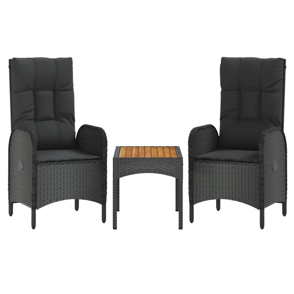 Set Divani da Giardino 3 pz | Set Salotto da Giardino con Cuscini Nero in Polyrattan