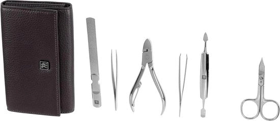 Set di manicure 7 pezzi classico in acciaio inossidabile con astuccio in pelle morbida - Blu scuro