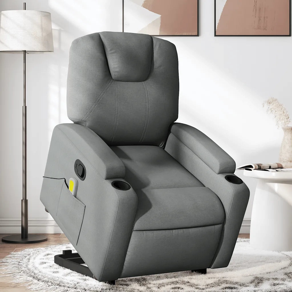 Poltrona | Sedia Relax Alzapersona Massaggi Reclinabile Grigio Scuro Tessuto